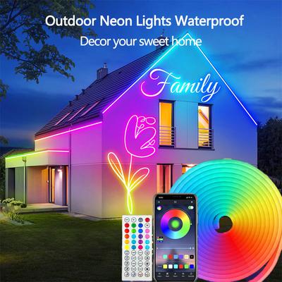 12V RGB Neonové LED Páskové Světlo Vodotěsná Flexibilní Silikonová Páska s Bluetooth APLIKACÍ a 44-tlačítkovým Dálkovým Ovladačem pro Domácí Vánoční Večírek Dekoraci