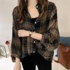 Women's Spring and Summer Plaid Shirt Long Sleeve Lapel Thin Commuter Jacket