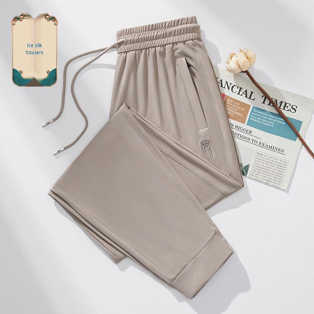 GAGN 2025 Damen Sommer Drapierte Eisseidenhose: Lockere Passform, Kühlend, Übergröße, Vielseitige Sport- & Freizeit-Lange Hose