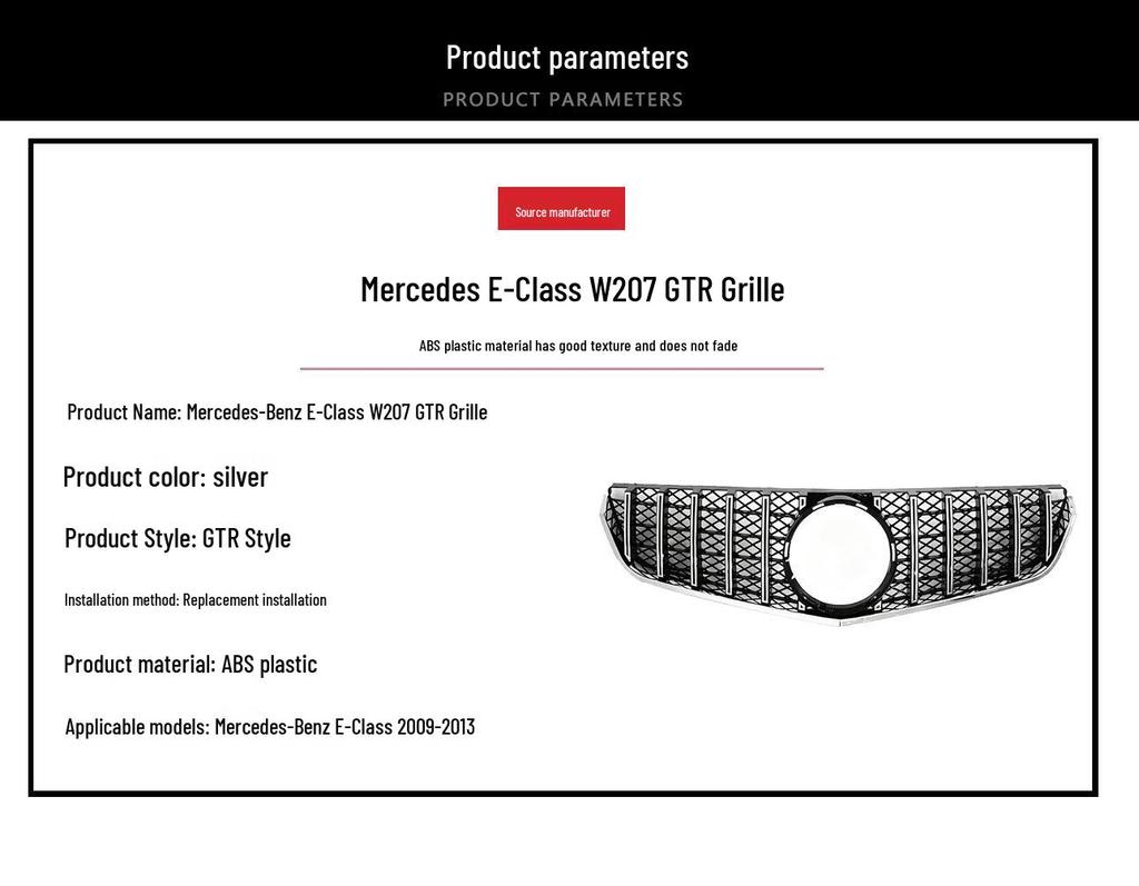Silver Front Grille Replacement for 2009-2013 Mercedes E-Class W207 GT Style