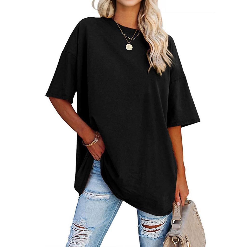 A-farbenes lockeres kurzärmeliges, rundhalsiges, tellerförmiges Oberteil für Damen im Frühling und Sommer