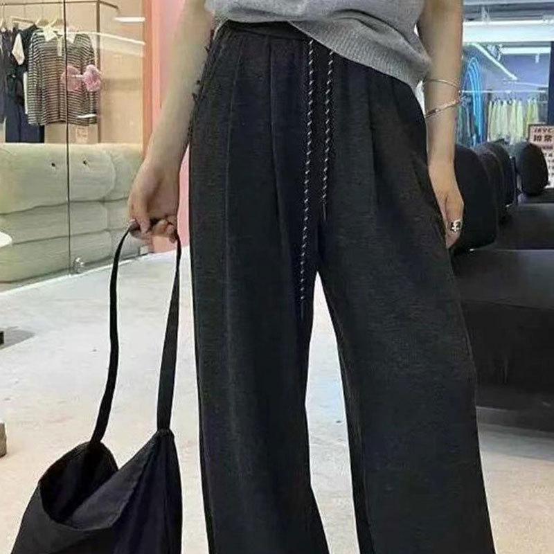 2025 Winter Women's Fleece-lined Slimming Wide-leg Pants - Elastic Waist, Loose Fit, Drapey Style