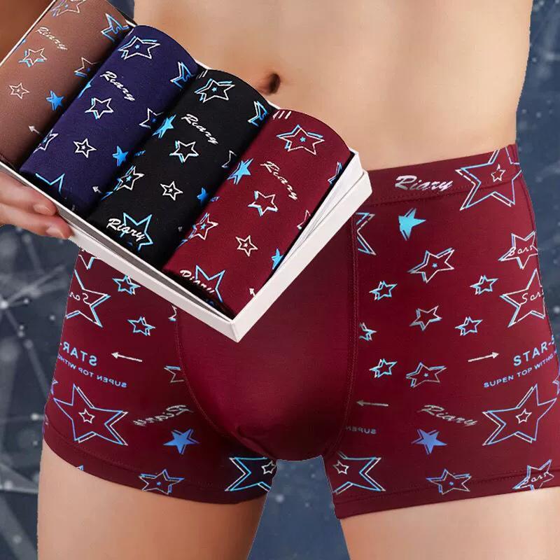 Sous-vêtements pour hommes, lot de 4 pièces, grande taille, pantalons à coins plats, pantalons à coins carrés, confortables et élastiques pour jeunes hommes