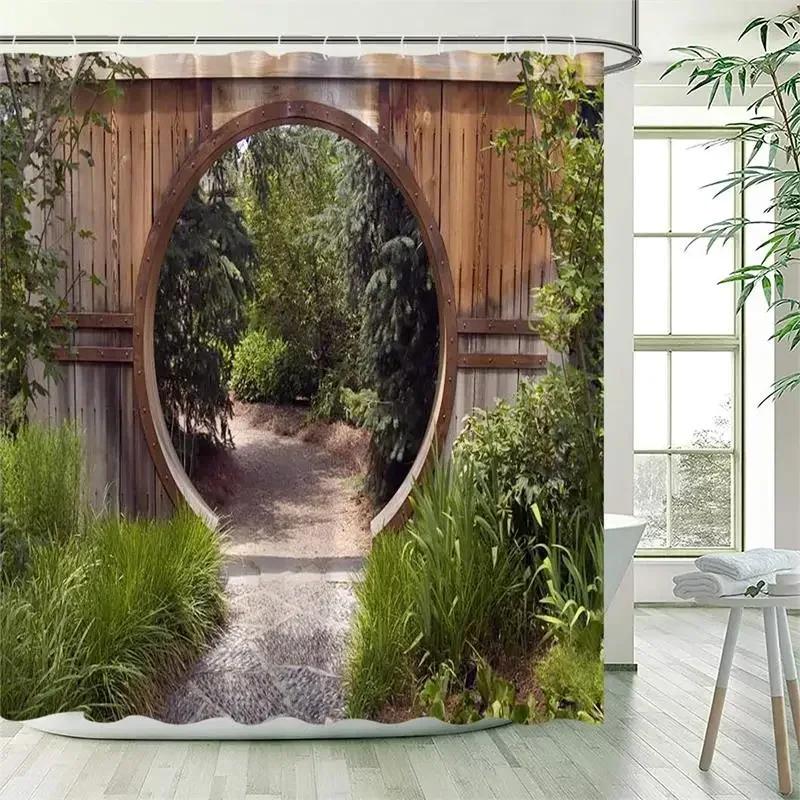 Vine Leaves Shower Curtain Green Plant Leaf Grey Wall Spring Floral Bath Curtains Set Polyester Fabric Bathroom Decor with XT6