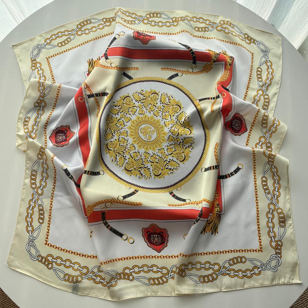Luxury Chain Print Square Scarf For Women Elegant Ladies Hijab Neckerchief Shawl For Travel Soft Stain Imitation Silk Scarves