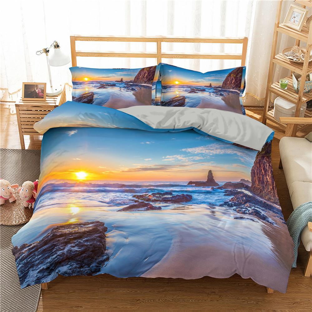 3D strandthema beddengoedset zomer koele vakantie stijl dekbedovertrek kussensloop 2/3 stuks AU/DE/EU/US/UK volledige grootte woondecoratie
