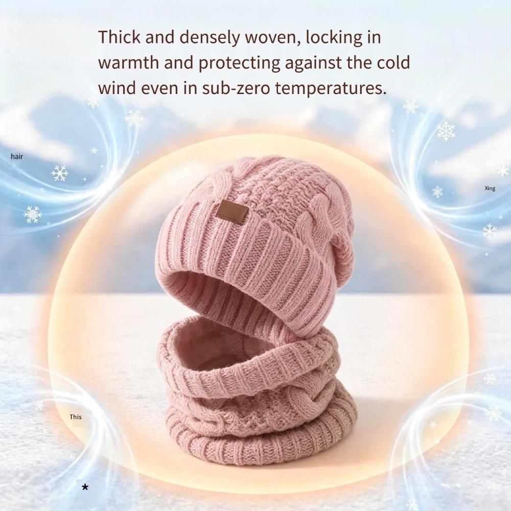 Cable Knit Knit Hat Scarf Set 2-Piece Set Thick Warm Beanie Hat Winter Cap Neck Warmer  Outdoor Use