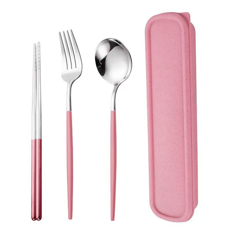 410 Stainless Steel Travel Cutlery Set: Fork, Spoon & Chopsticks In Gift Box. Perfect for Students!