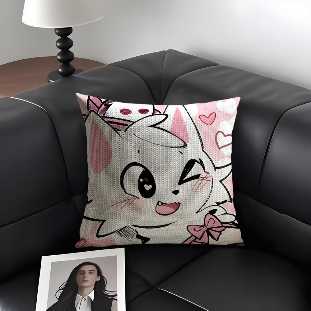 B-Boykisser Sillyy Cat Cute Cushion Cover Natural Linen Organic Fabric Double-Sided Printing Sofa Home Decor Gift Pillow Case