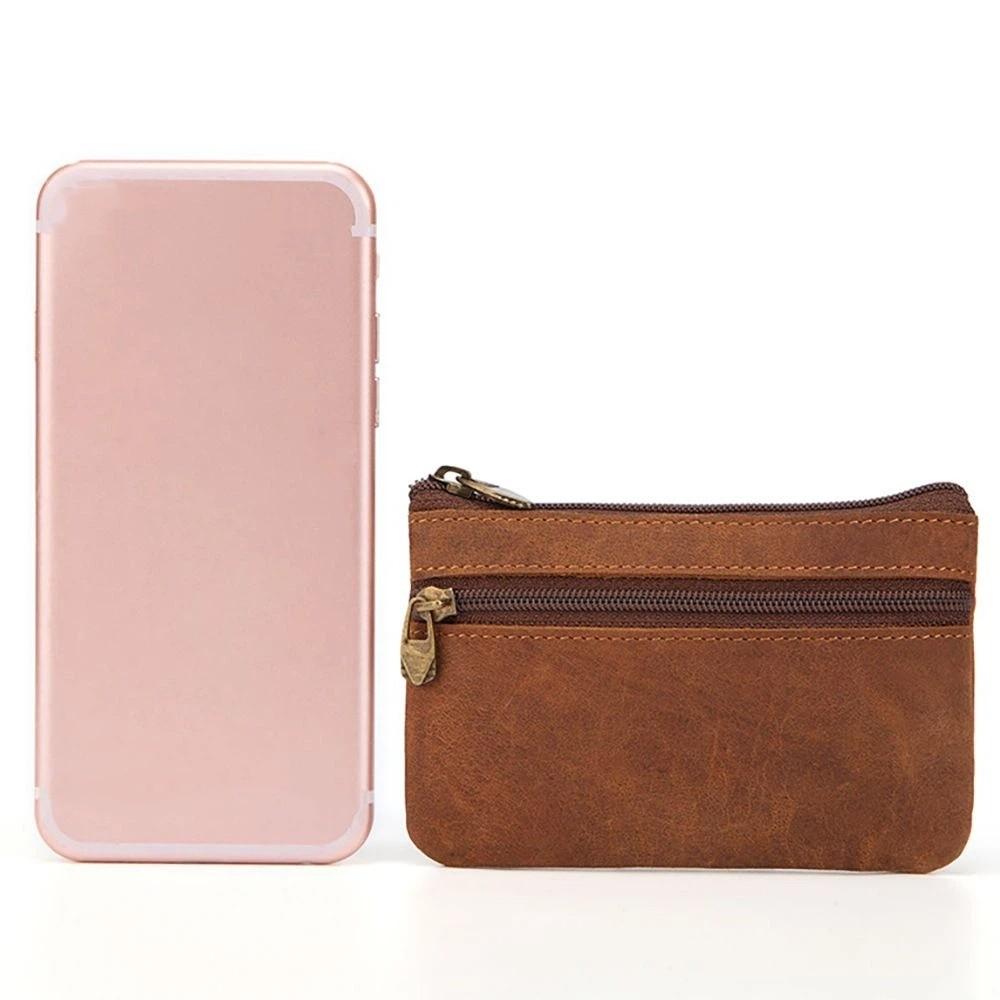 Men Women Pocket Money Bag Crazy Horse Leather Cowhide Wallet Clutch Bag Zero Purse Coin Purse