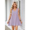 Women's V Neck Sleeveless Solid Mini Dress Loose Flowy Casual Tank Sundress With Side Pockets