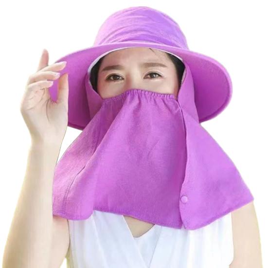 Women Summer Sun Hat Solid Color Large Brim Sunscreen Face Guard Sun Protection Hat Anti-UV Outdoor Tea Hat
