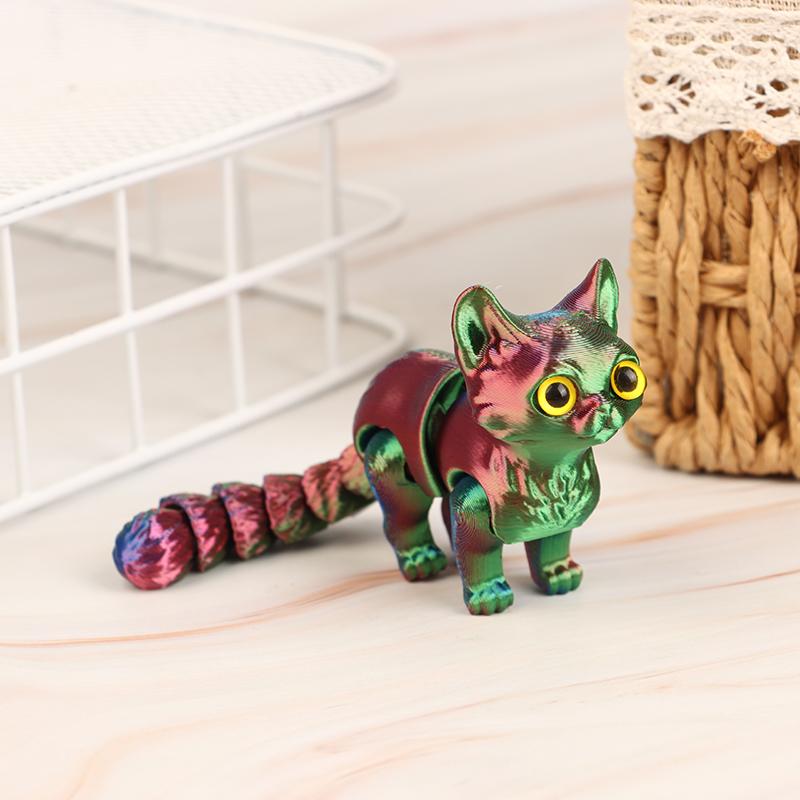 

3D-печатный милый котенок с подвижным хвостовым суставом, детский подарок, игрушечная модель, украшение для автомобиля