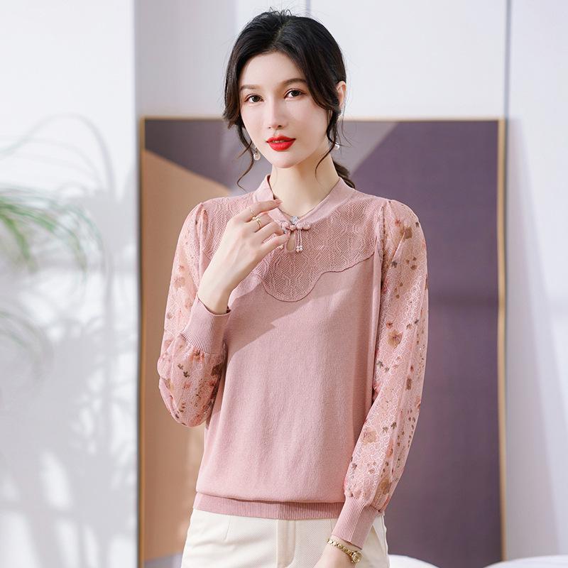 Stylish Gauze Sleeve Spring/Autumn Base Shirt for Women