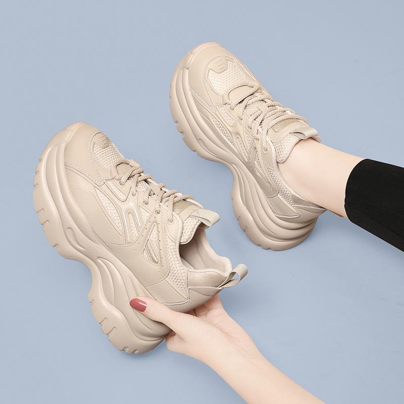 Samtige Dad-Sneaker für Damen – lässig, modisch, vielseitig, dicke Sohle, weiches Leder, Laufschuhe, schwarz, Reiseschuhe für Herbst und Winter