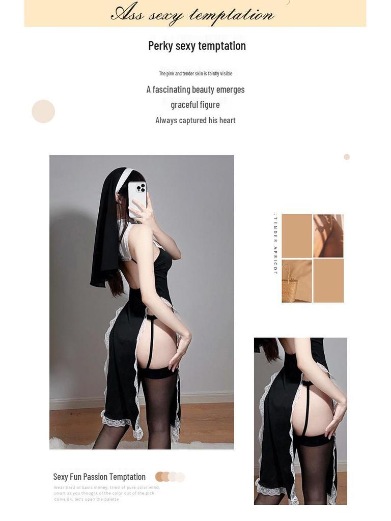 Temptation Nun Role Play Lingerie Set – Passionate Cutout Pajama Costume