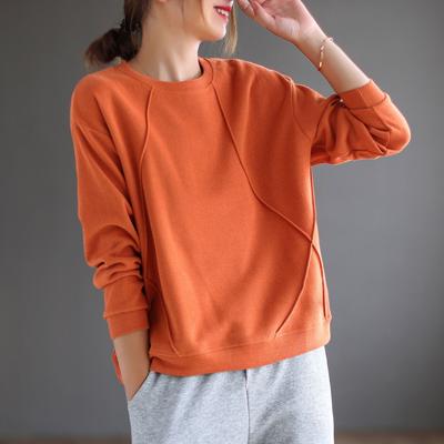 Long Sleeve Women Clothing Autumn Loose Korean Solid Patchwork Sweatshirts O-Neck Pullovers Top Casual Fashion Trend