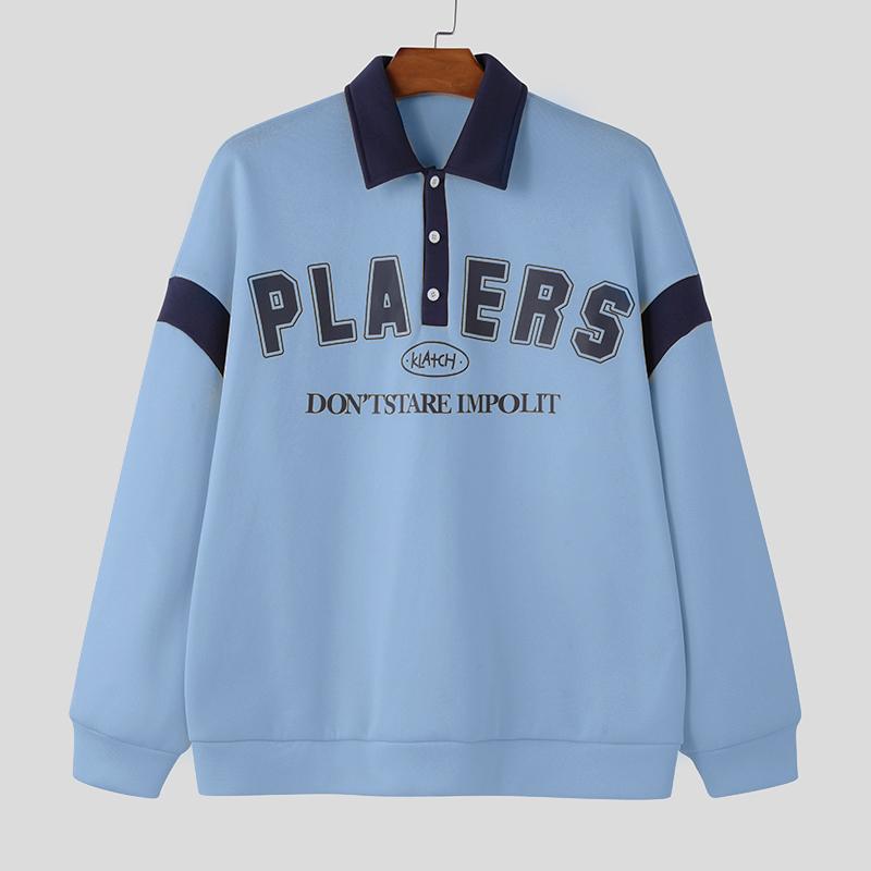 

INCERUN Осенние мужские пуловеры и свитшоты с лацканами, длинными рукавами, принтом и декоративной строчкой 3XL