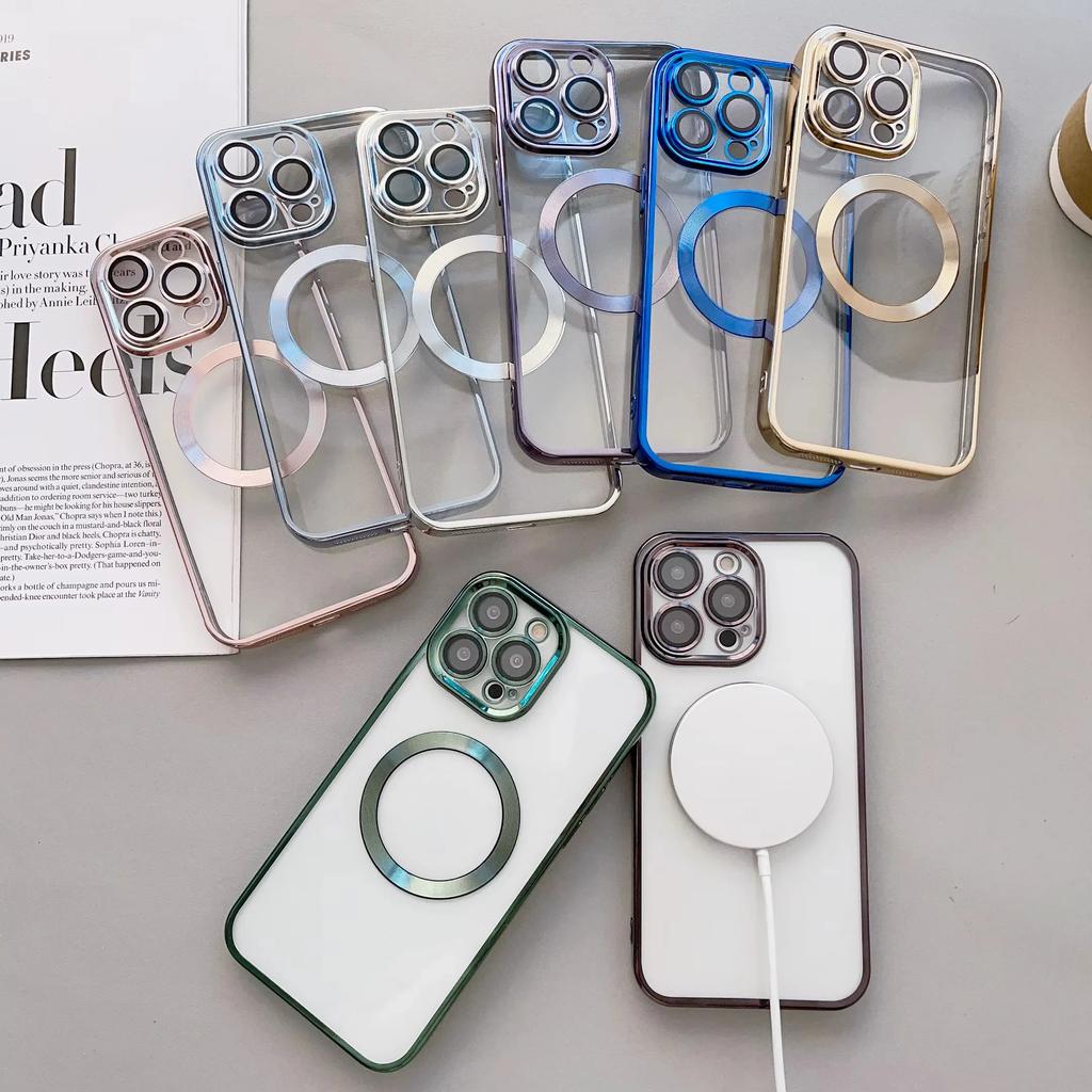 Phone Case for iPhone 11 12 13 14 15 16 Pro Max Magnetic Wireless Charge Protective Cover Lightweight Clear Soft TPU Lens Film