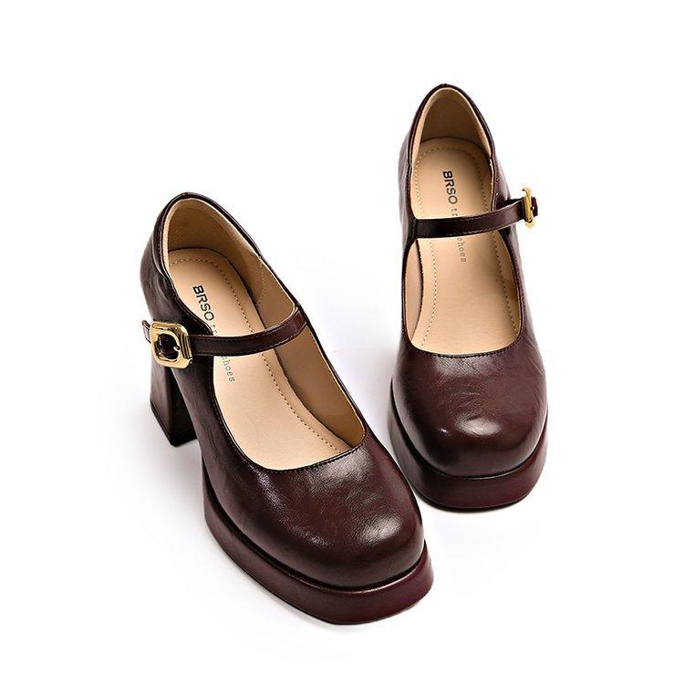 

[youshilai] French white Mary Jane high heels women s 2025 new spring temperament thick heel single shoes 40