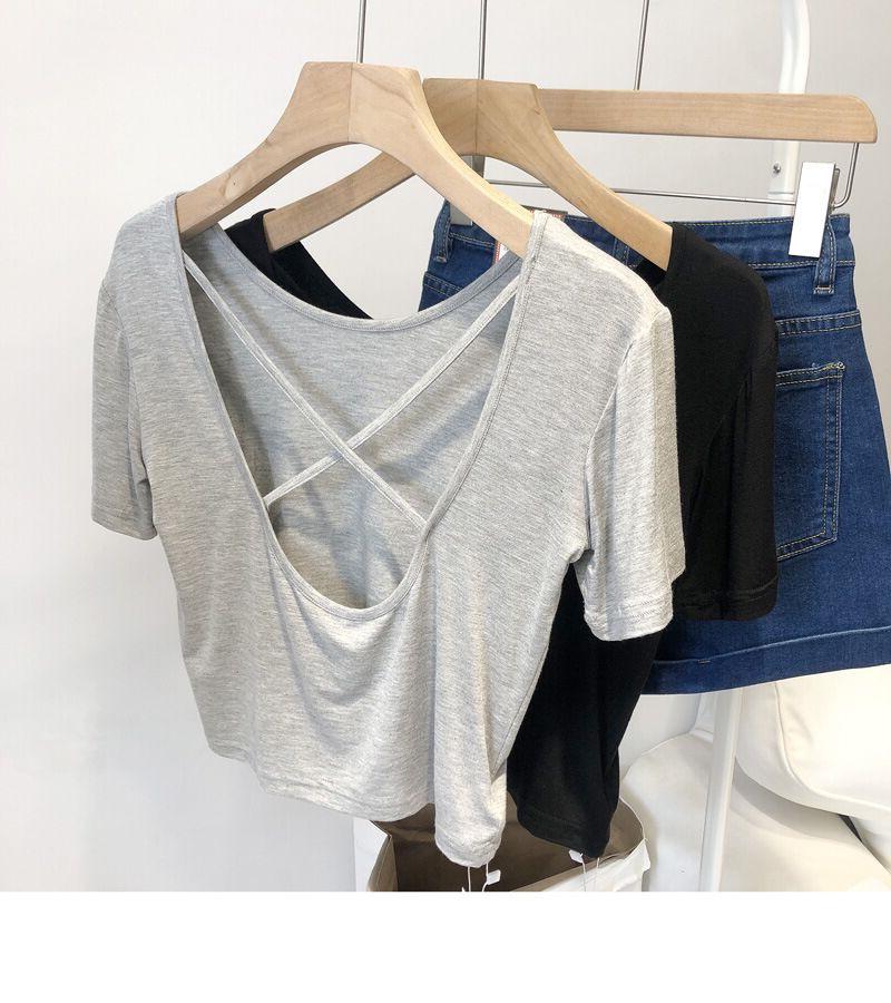 2025 Summer Korean Slim Fit Cross Back Short Sleeve T-shirt for Women
