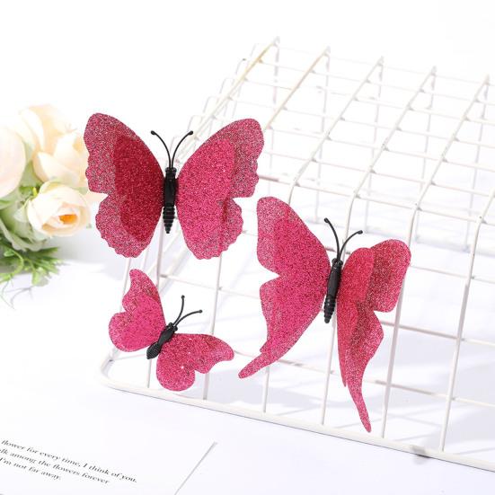 6 stk 3D Glitter Sommerfugl Vægdekoration Dobbeltlag Vinge Sommerfugl Vægkunst Klistermærker Selvklæbende Genanvendelige Vægklistermærker til Børneværelse Soveværelse Stue