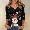 3/4 Sleeve Shirts For Women Print Christmas Tees Blouses Casual Plus Size Basic Tops Pullover