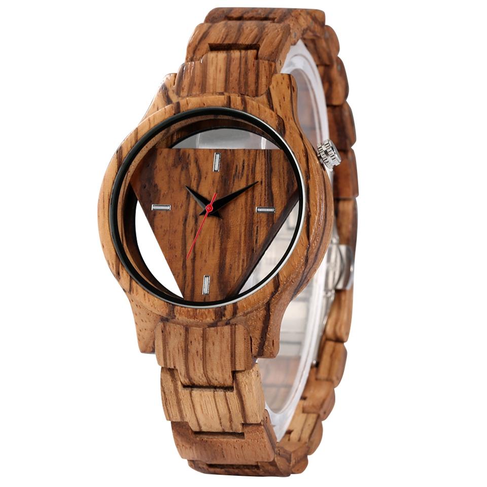 Geometric Mens Watches Superb Inverted Triangle Bamboo Wooden Band Clock Male Full Wooden Quartz Wristwatches Relogio Masculino