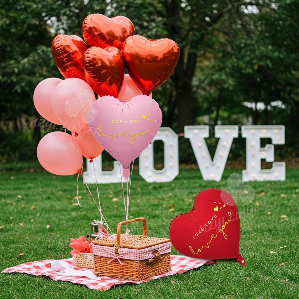 Red Pink Love Printed Balloon Set Loveyou Printed Love Balloon for Proposal, Wedding, Birthday, Anniversary, Romantic Decoration
