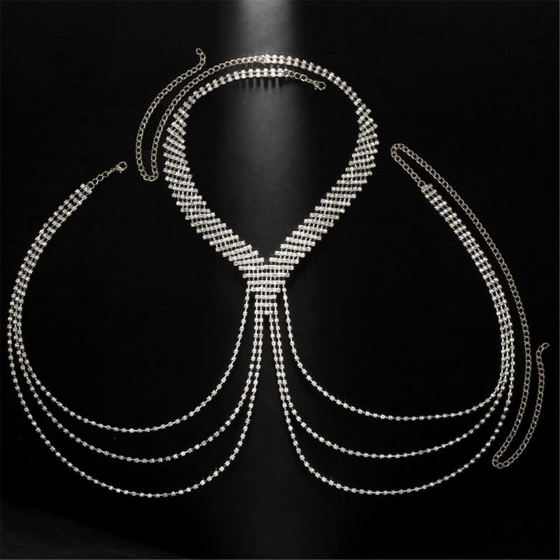 Stylish U Shape Layer Fringe Chest Necklace In Gold And Silver For Wedding Party And Cosplay Outfits