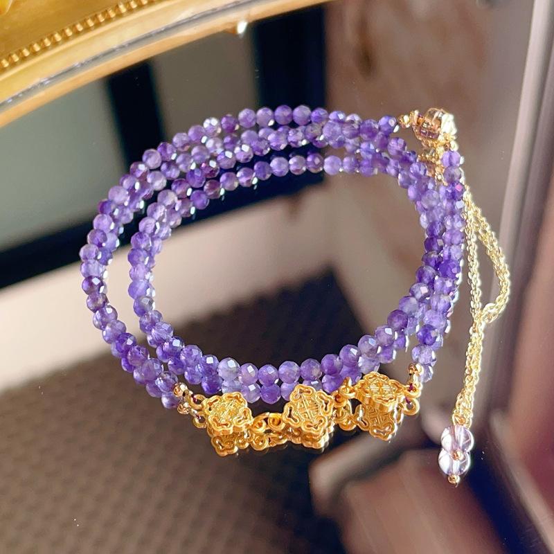 Natural amethyst faceted bracelet with very thin double rings.