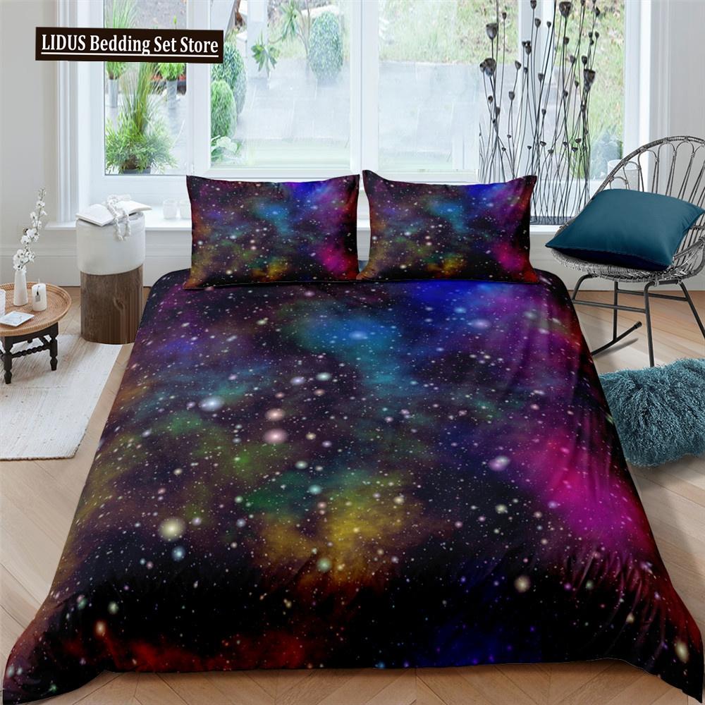 Galaxy Theme Blue Purple Design Duvet Cover Full Size For Girls Boys Teens Kids Gifts Starry Dream Sky Bedding Set Room Decor