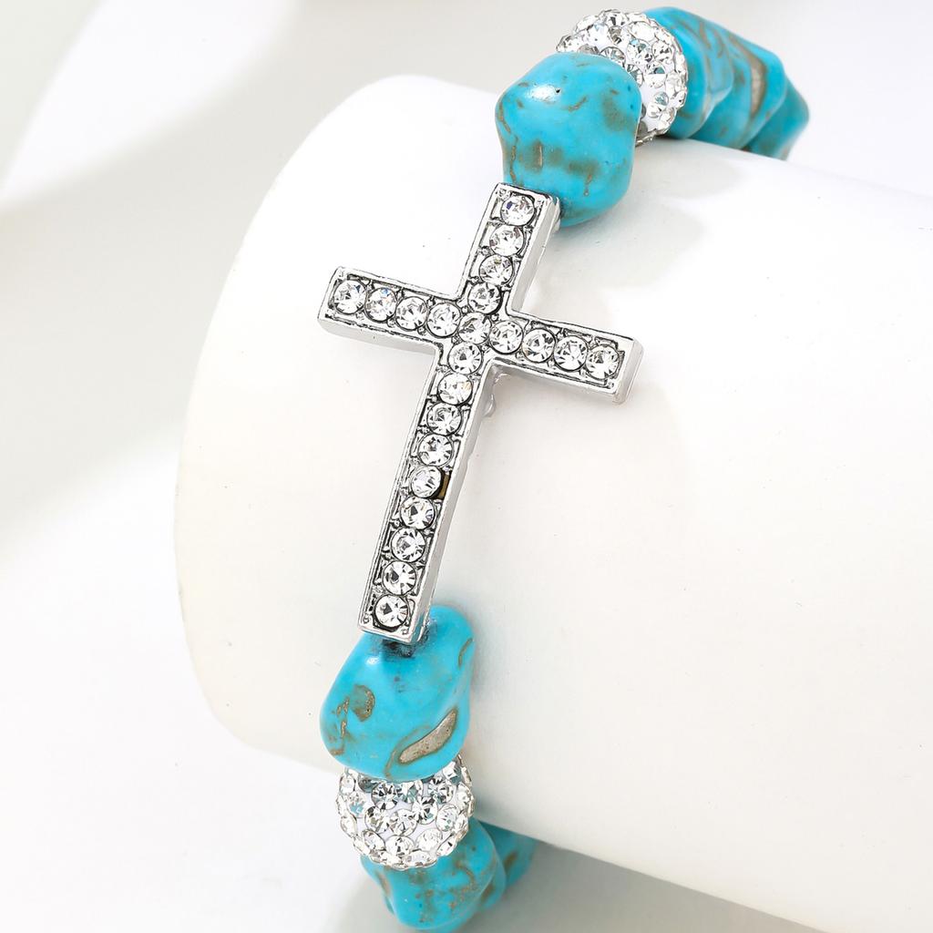 Adjustable Crosses Charm Elastic Bracelet Turquoise Beaded Jewelry for Versatile Styling Women Men
