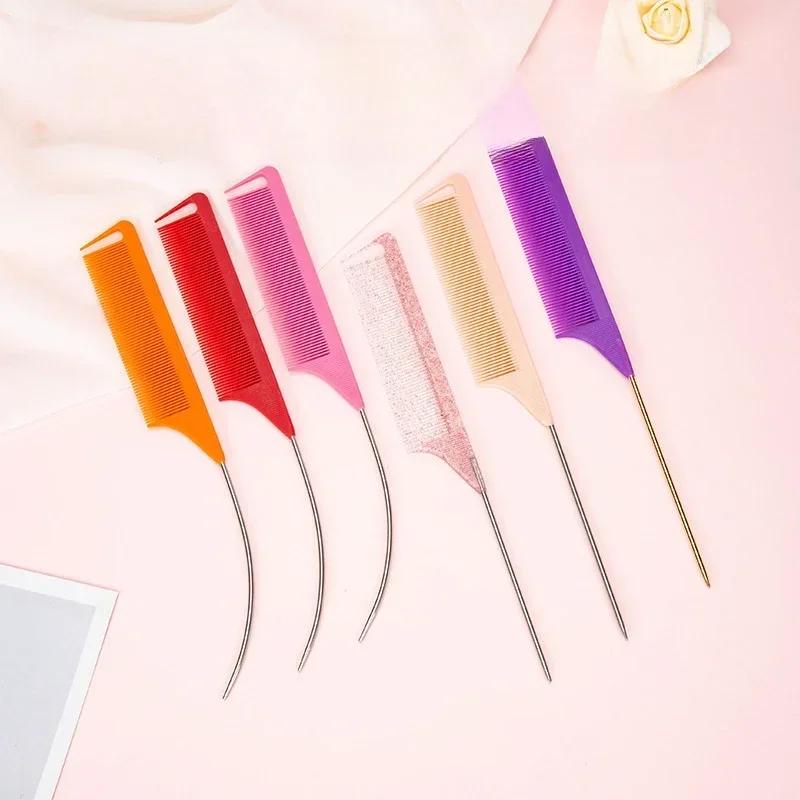 Professioneller Friseursalon-Stylingkamm aus Kunststoff, hitzebeständig, antistatisch, zum Flechten, Rattenschwanz, gebogener Scheitelkamm, Haar-Accessoires
