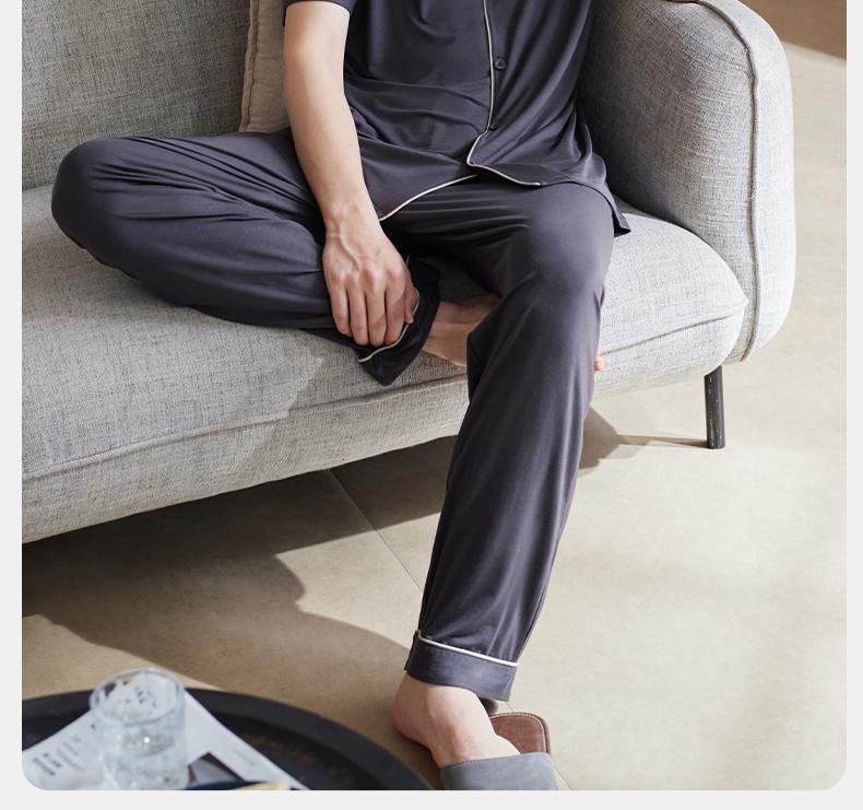 Xuan Liang Sleepwear Men's Summer Modal Short Sleeved Shorts Long Pants Three Piece Set High End Cool Feel Large Home Clothes