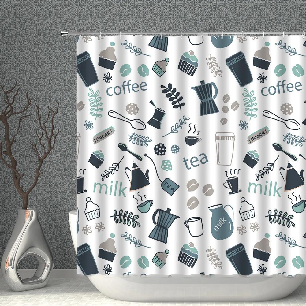 Colour Cartoon Shower Curtain White Print Waterproof Polyester Cloth Bath Curtains With Hooks Multi-size Bathroom Screen Decor