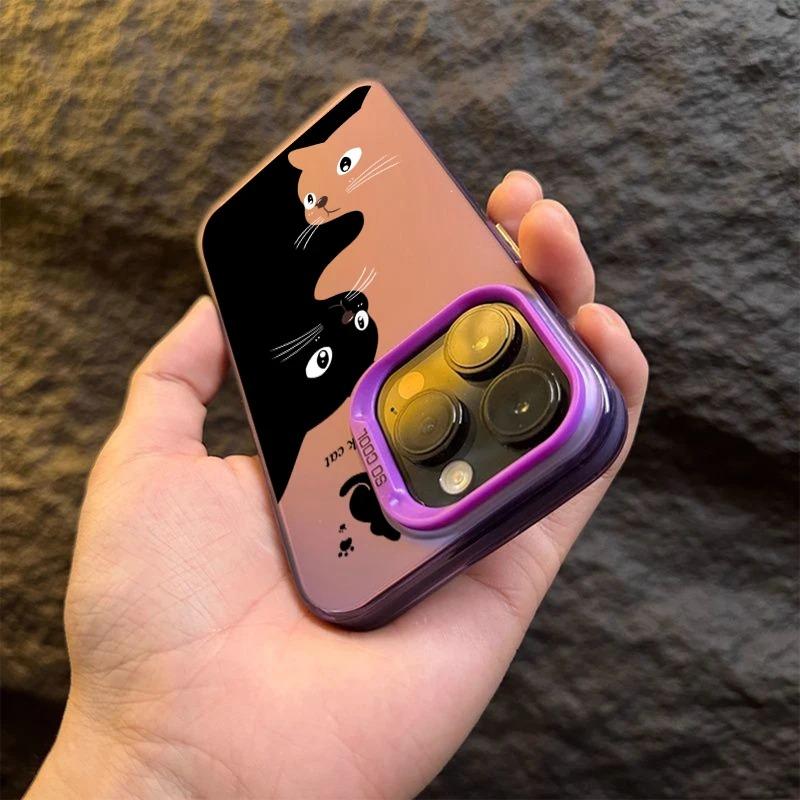 Urocze Kreskówkowe Czarne Koty Etui na Telefon Dla iPhone 16 15 Pro Max 14 13 12 11 Pro Max XS XR 7 8 Plus Wstrząsoodporne Silikonowe Miękkie TPU Pokrowiec