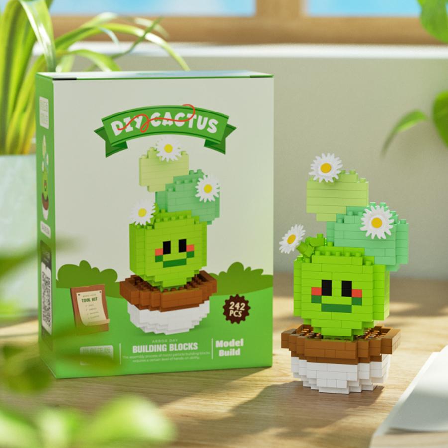 Cute Cactus Potted Plant, Building Blocks, Plant Micro Particle Assembly Model, Children's DIY Toy, Christmas Gift