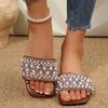 [Foreign Trade] 2025 Pearl Rhinestone Flat Bottom One-character Cool Slippers Women's Fashion Outer Sandals Women's Trend