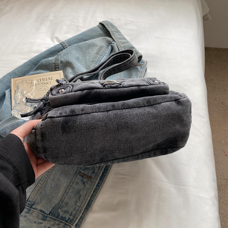 Vintage Denim Crossbody Bag Multi-Pocket Women's Shoulder Bag