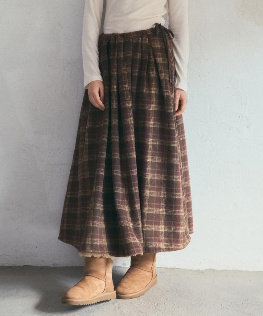 Aueonoseuteljia Warm Mulled Check Skirt_Brown(O25-Sk22)