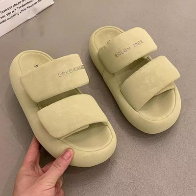 2025 Summer New Popular One-word Slippers Women's Summer Wear Velcro Thick-bottomed Versatile Cool Slippers