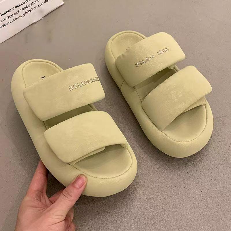 Thick Bottom Heightening Non-slip Stepping On Shit Cool Slippers 2025 New One-word Velcro Slippers Fashionable and Comfortable Outer Wear
