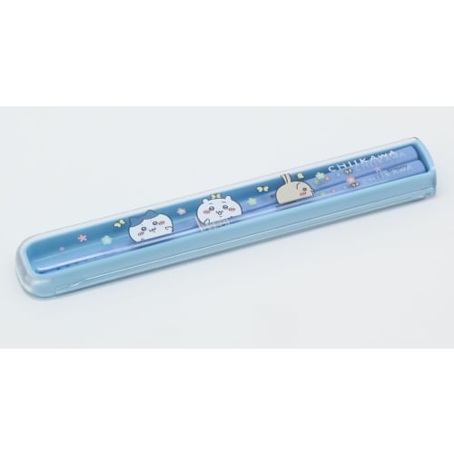 OSK Bento Chopsticks and Cutlery Set with Chiikawa Pull-Lid Chopstick Case, Made In Japan, Antibacterial, HS-11, Blue, 17.5 X 2.7 X 1.5cm (H)