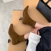 Special-shaped heel 5cm~ Skinny Korean and ankle boots Suede mid-heel elastic thin short boots Rear zipper square head short boots Women