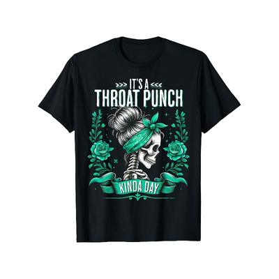 European Sizes Men'S Vintage Graphic T-Shirt - "It'S A Throat Punch Kind Of Day" Skeleton with Floral Roses & Teal Accents,