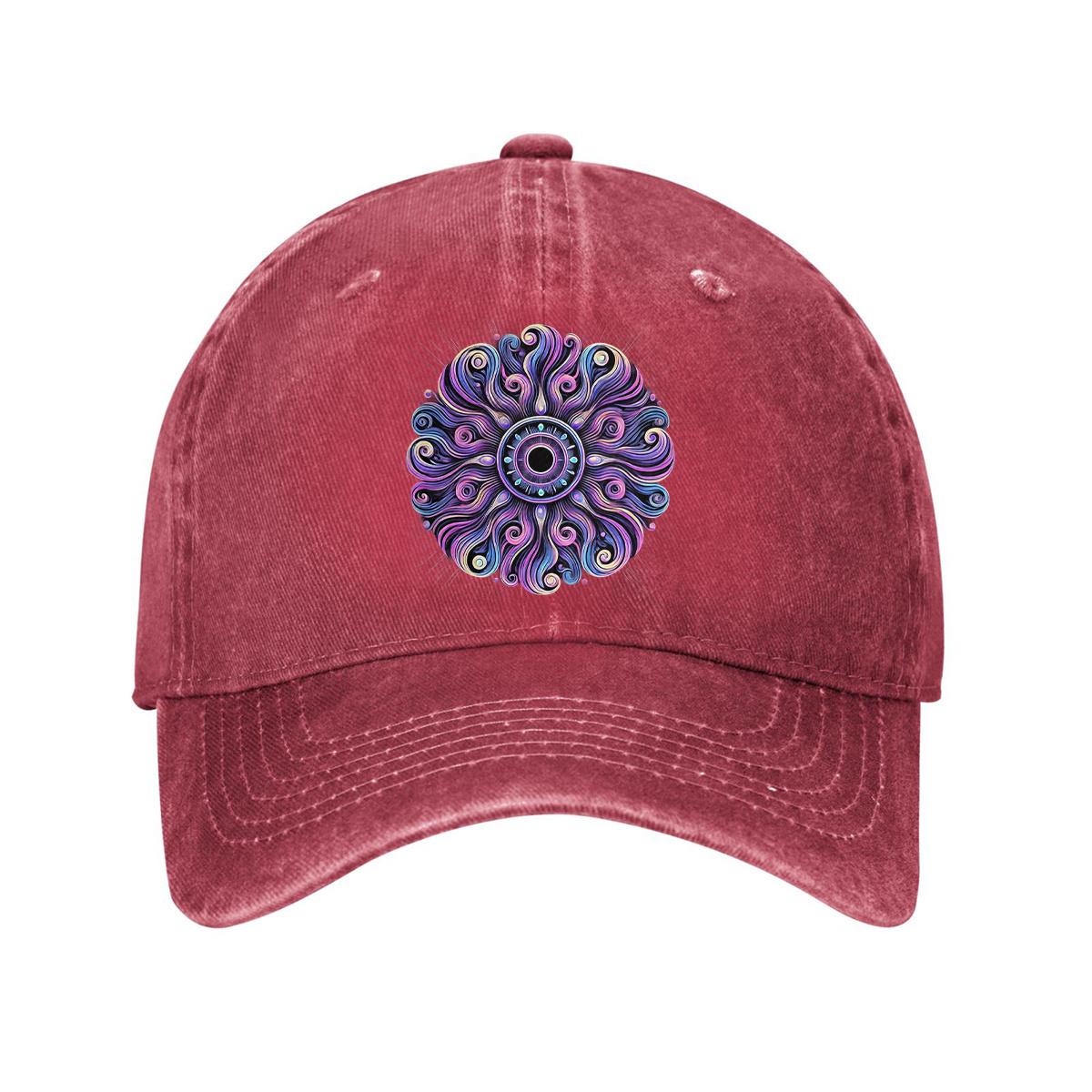 

Psychedelic Mandala Baseball Cap Vintage Washed Cotton Adjustable Dad Hat Casual Sports Cap One Size