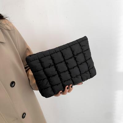 Quilted Makeup Bag Puffy Travel Makeup Pouch with Zipper Makeup Organizer Storage Bag Solid Color for Women and Girls