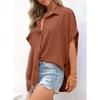 Western Style New Fashion Casual Loose Short sleeve Lapel Shirts Top Solid Color Shirt Top