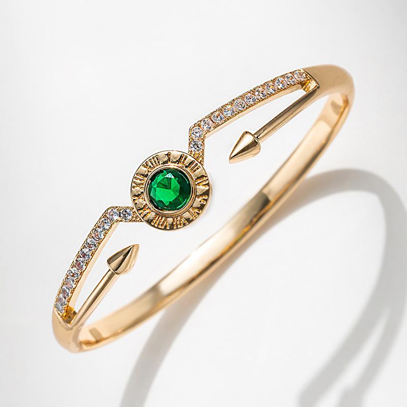Green Zircon Open Bracelet Light Luxury High-end Micro-paved Zircon Bracelet One Size(18CM~21CM)